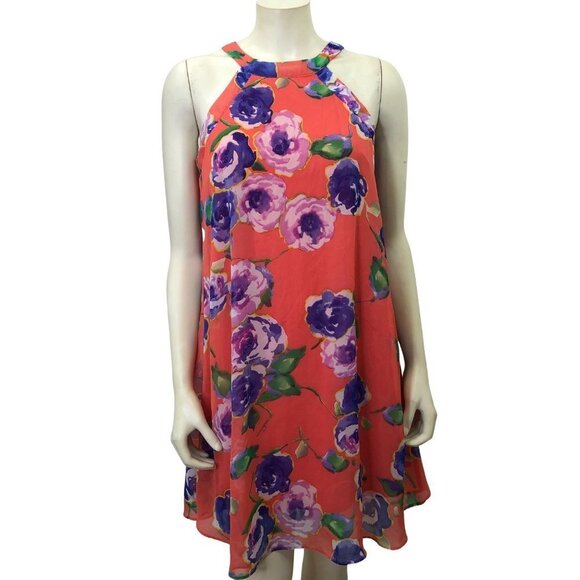 BETSEY JOHNSON CHIFFON FLORAL SHIFT DRESS SIZE 4‎ - Picture 1 of 6